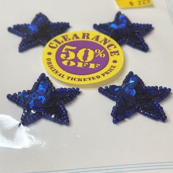ELEGANCE Vintage 90s Blue Sequin Stars Appliques *NEW* - Picture 3 of 4